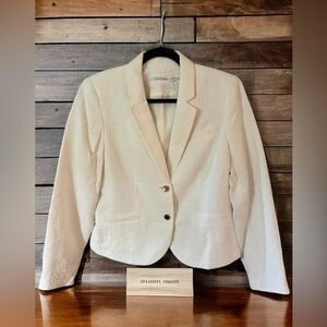 Calvin Klein Textured Ivory Long Sleeve Blazer w/ Gold Buttons Sz 14P